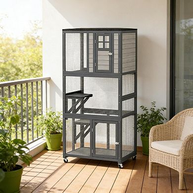 IFMALL Large Outdoor Cat Enclosure with Multi-Level Perches and Wheels