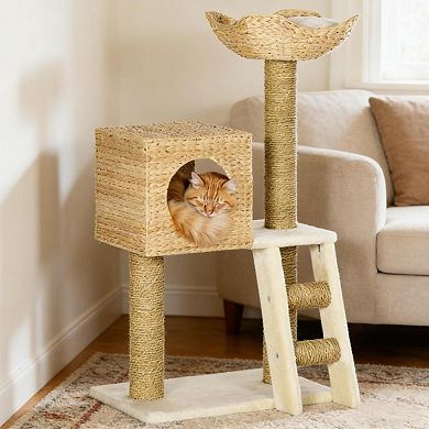 IFMALL Multi-Level Cat Tree with Cozy Cave Bed and Scratching Posts