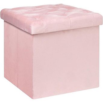 Velvet Tufted Folding Storage Ottoman, Padded Footstool, Multi-Use