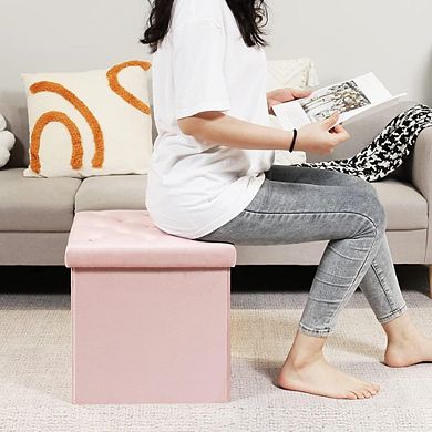 Velvet Tufted Folding Storage Ottoman, Padded Footstool, Multi-Use
