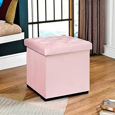 Velvet Tufted Folding Storage Ottoman, Padded Footstool, Multi-Use
