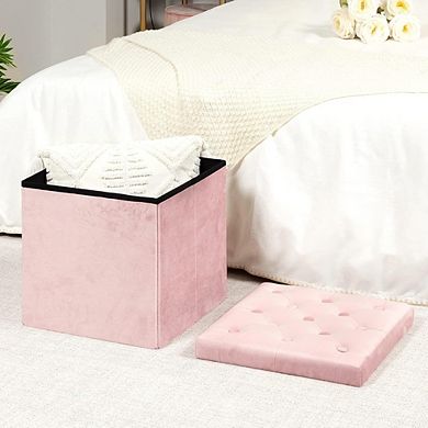 Velvet Tufted Folding Storage Ottoman, Padded Footstool, Multi-Use
