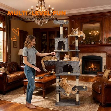 IFMALL Multi-Level Cat Tower with Plush Platforms and Sisal Scratching Posts