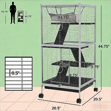 IFMALL Multi-Level Small Animal Habitat Cage with Wheels and Removable Tray