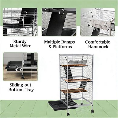 IFMALL Multi-Level Small Animal Habitat Cage with Wheels and Removable Tray