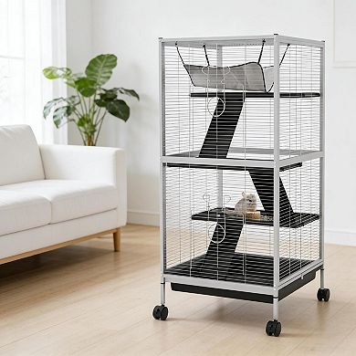 IFMALL Multi-Level Small Animal Habitat Cage with Wheels and Removable Tray