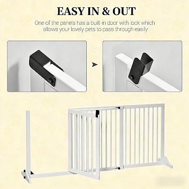 IFMALL Adjustable Freestanding Wood Pet Gate with Safety Door