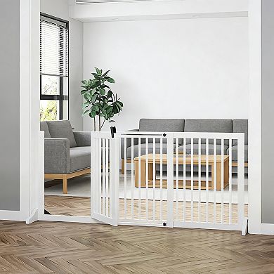 IFMALL Adjustable Freestanding Wood Pet Gate with Safety Door