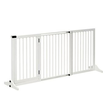 IFMALL Adjustable Freestanding Wood Pet Gate with Safety Door
