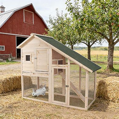 IFMALL Spacious Weatherproof Outdoor Small Animal Hutch with Elevated House