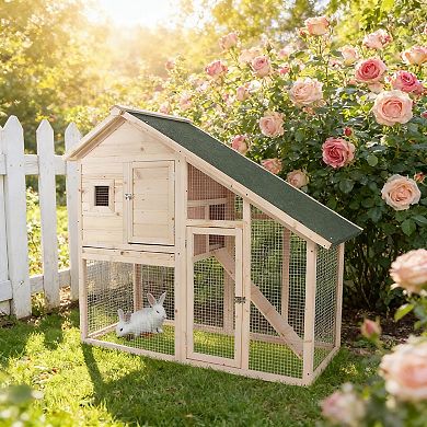 IFMALL Spacious Weatherproof Outdoor Small Animal Hutch with Elevated House