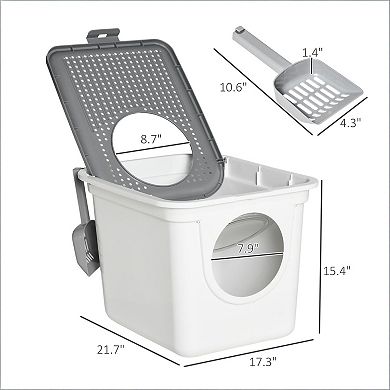 IFMALL Enclosed Top Exit Cat Litter Box with Privacy Hood and Scoop