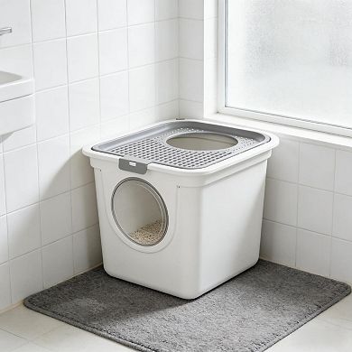 IFMALL Enclosed Top Exit Cat Litter Box with Privacy Hood and Scoop