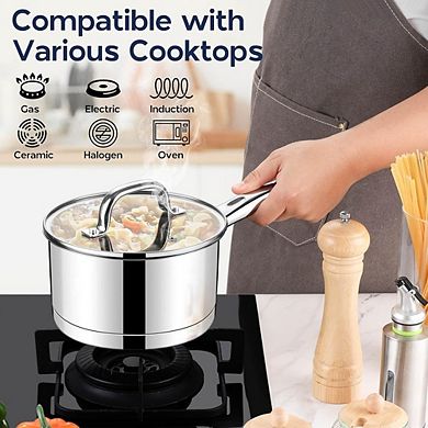 Stainless Steel Saucepan with Lid Tri-Ply, Multipurpose, Dishwasher Safe
