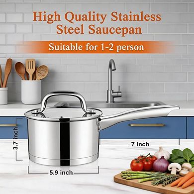 Stainless Steel Saucepan with Lid Tri-Ply, Multipurpose, Dishwasher Safe
