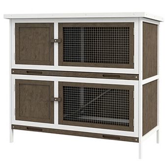 IFMALL Wooden Two-Story Small Animal Hutch for Indoor and Outdoor Use