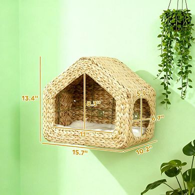IFMALL Wall Mounted Cat House with Removable Cushion and Dual Entry Design