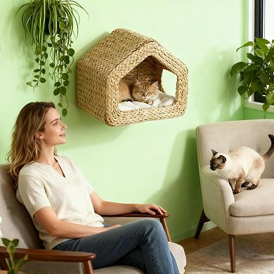 IFMALL Wall Mounted Cat House with Removable Cushion and Dual Entry Design