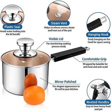 Tri-Ply Stainless Steel Saucepan with Lid, Induction Safe, Dishwasher Safe