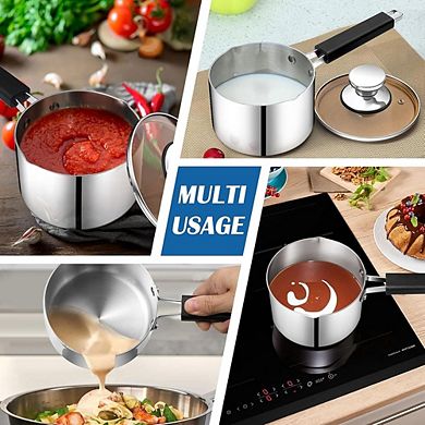 Tri-Ply Stainless Steel Saucepan with Lid, Induction Safe, Dishwasher Safe