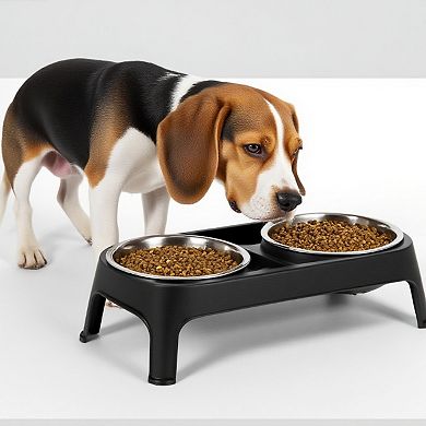 IFMALL Heavy Duty Elevated Double Pet Feeding Station with Stainless Steel Bowls