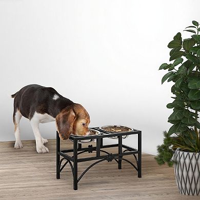 IFMALL Heavy Duty Elevated Double Pet Feeding Station with Stainless Steel Bowls