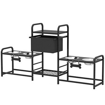 IFMALL Height Adjustable Multi-Bowl Pet Feeding Station with Storage