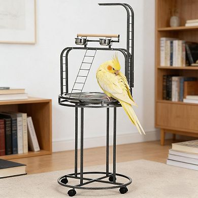 IFMALL Large Multi-Level Bird Perch Climbing Stand with Wheels and Washable Bowls