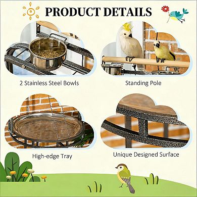 IFMALL Large Multi-Level Bird Perch Climbing Stand with Wheels and Washable Bowls