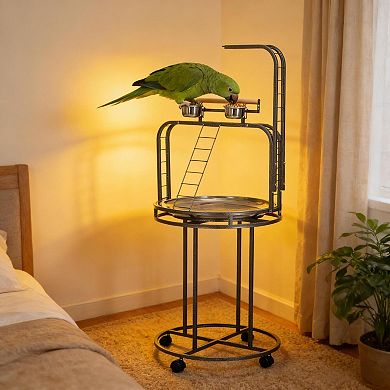 IFMALL Large Multi-Level Bird Perch Climbing Stand with Wheels and Washable Bowls