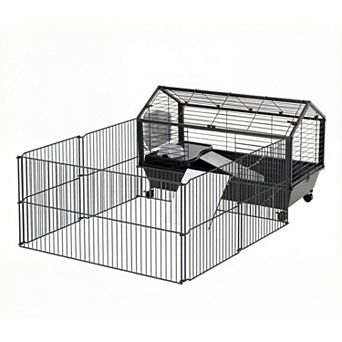 IFMALL Spacious Folding Small Animal Hutch Cage with Ramp and Wheels