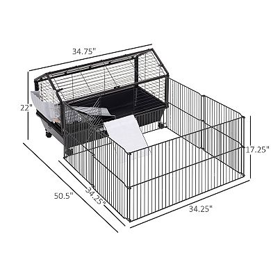 IFMALL Spacious Folding Small Animal Hutch Cage with Ramp and Wheels