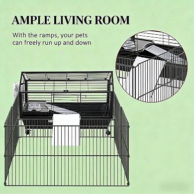 IFMALL Spacious Folding Small Animal Hutch Cage with Ramp and Wheels