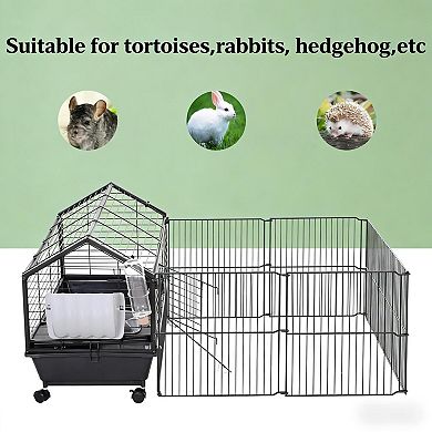 IFMALL Spacious Folding Small Animal Hutch Cage with Ramp and Wheels