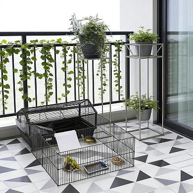 IFMALL Spacious Folding Small Animal Hutch Cage with Ramp and Wheels