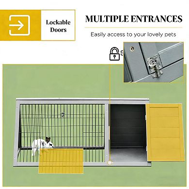 IFMALL Triangular Outdoor Pet Hutch with Enclosed Sleeping Quarters and Run