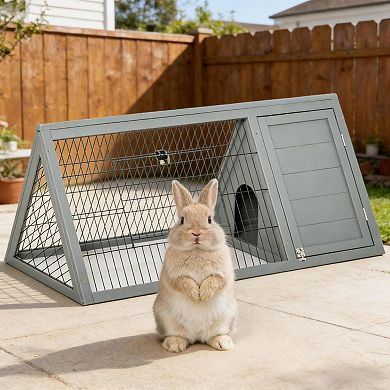 IFMALL Triangular Outdoor Pet Hutch with Enclosed Sleeping Quarters and Run