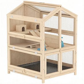 IFMALL Three-Tier Wooden Small Animal Habitat Cage with Activity Platforms