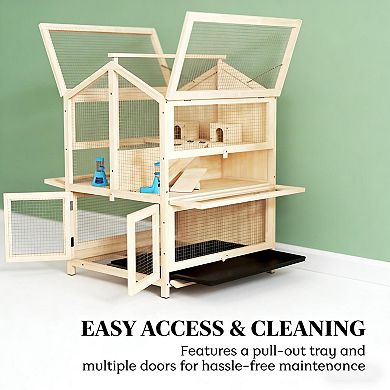 IFMALL Three-Tier Wooden Small Animal Habitat Cage with Activity Platforms