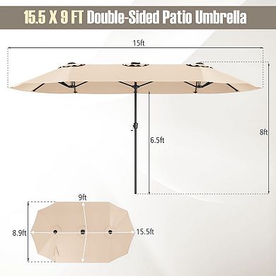 15.5 Ft Patio Umbrella With Solar LED Lights And Crank Handle