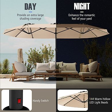 15.5 Ft Patio Umbrella With Solar LED Lights And Crank Handle