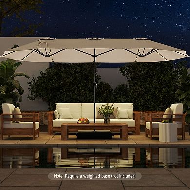 15.5 Ft Patio Umbrella With Solar LED Lights And Crank Handle
