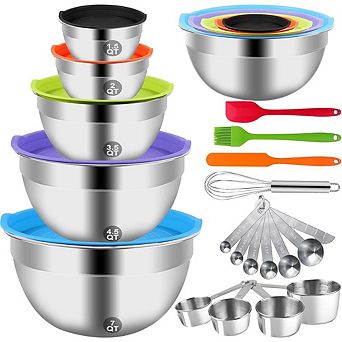 Stainless Steel Mixing Bowl Set, 25 pc Nesting, With Lids & Utensils