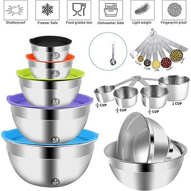 Stainless Steel Mixing Bowl Set, 25-Piece, Nesting, With Lids & Utensils