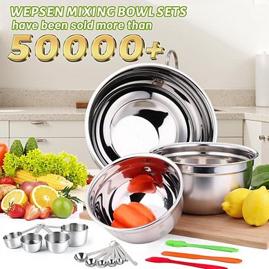 Stainless Steel Mixing Bowl Set, 25-Piece, Nesting, With Lids & Utensils