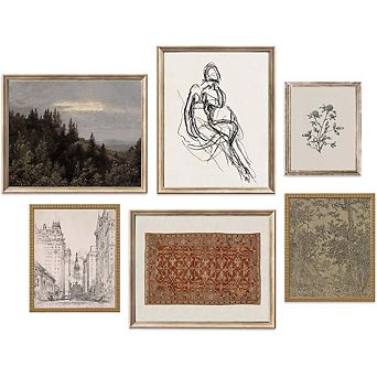 Vintage Eclectic Wall Art Set of 6 Abstract Maximalist Gallery Prints Decor
