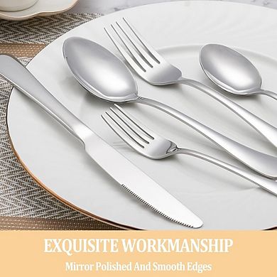 Stainless Steel Flatware Set for 4, 20-Piece Mirror Polished, Dishwasher Safe