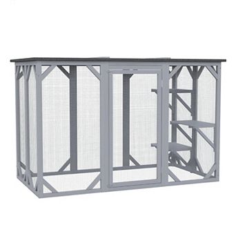 IFMALL Outdoor Cat Enclosure Playpen Cage Safe Wooden Frame
