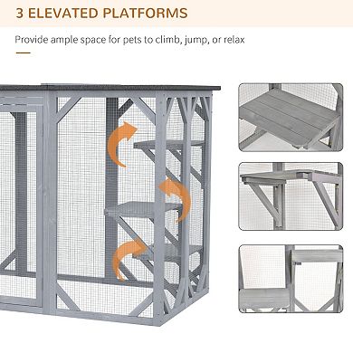 IFMALL Outdoor Cat Enclosure Playpen Cage Safe Wooden Frame