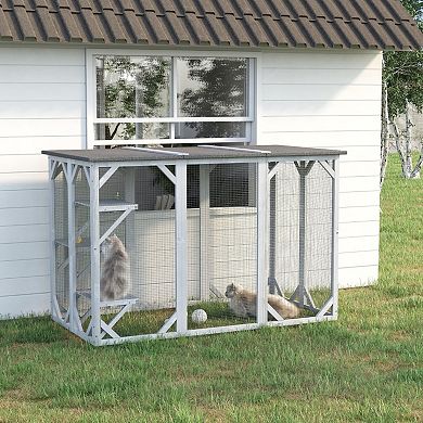 IFMALL Outdoor Cat Enclosure Playpen Cage Safe Wooden Frame